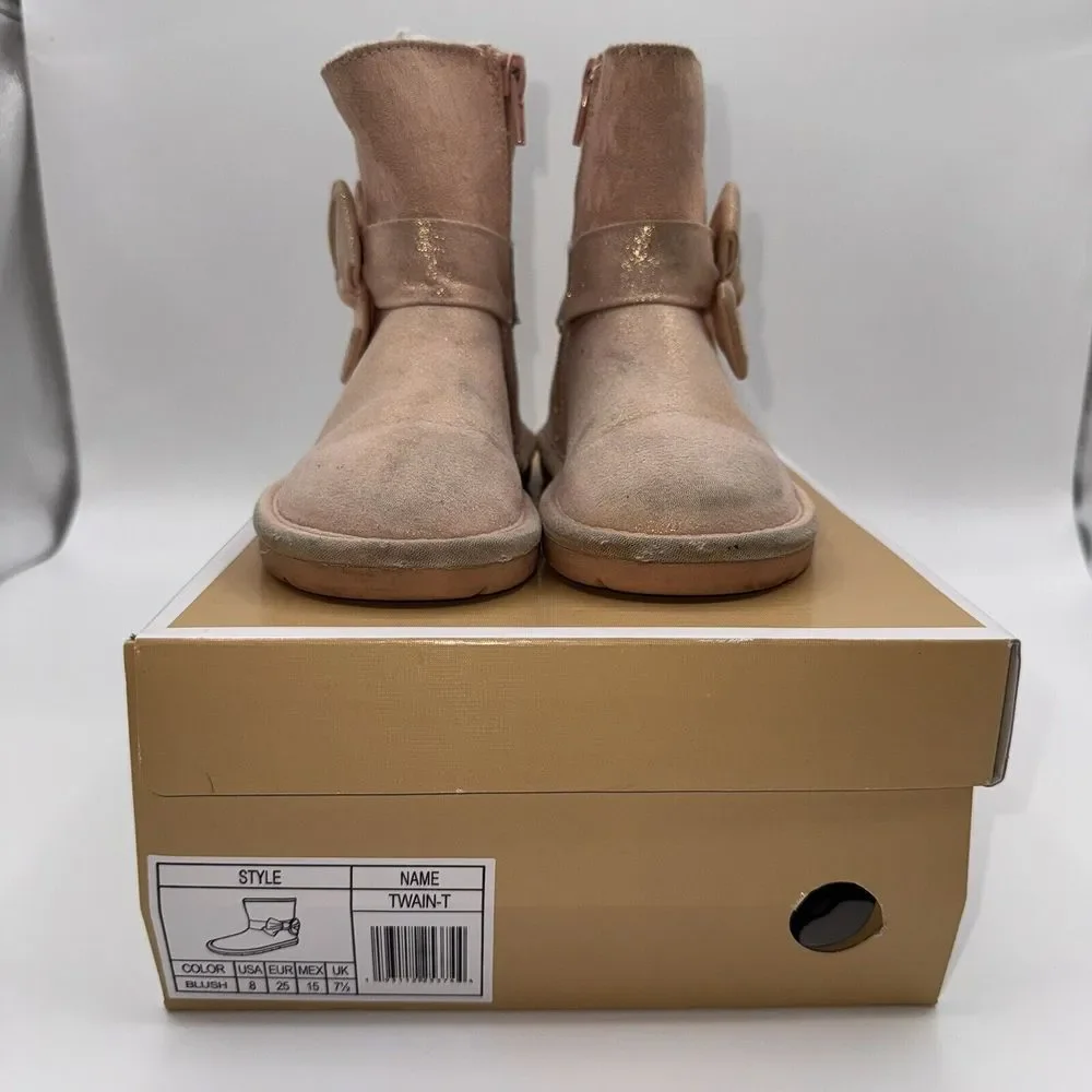 Michael Kors Girls Toddler Size 8 Pink Gold Shimmer Bow‎ Faux Fur Winter Boots